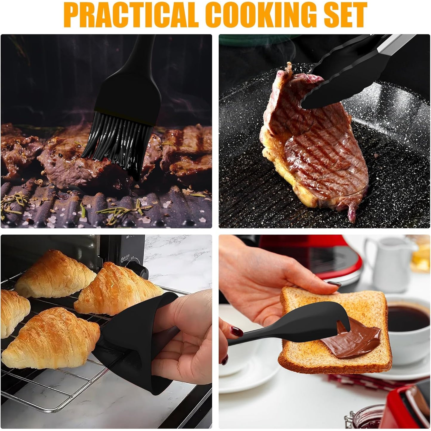 Set 19 accesorii pentru friteuza cu aer cald Tefal EY9018 Dual Easy Fry 5, 2/3, 1 L, cu tavi de silicon, gratare, clesti, forme de briose, tava de paine, multifunctionale