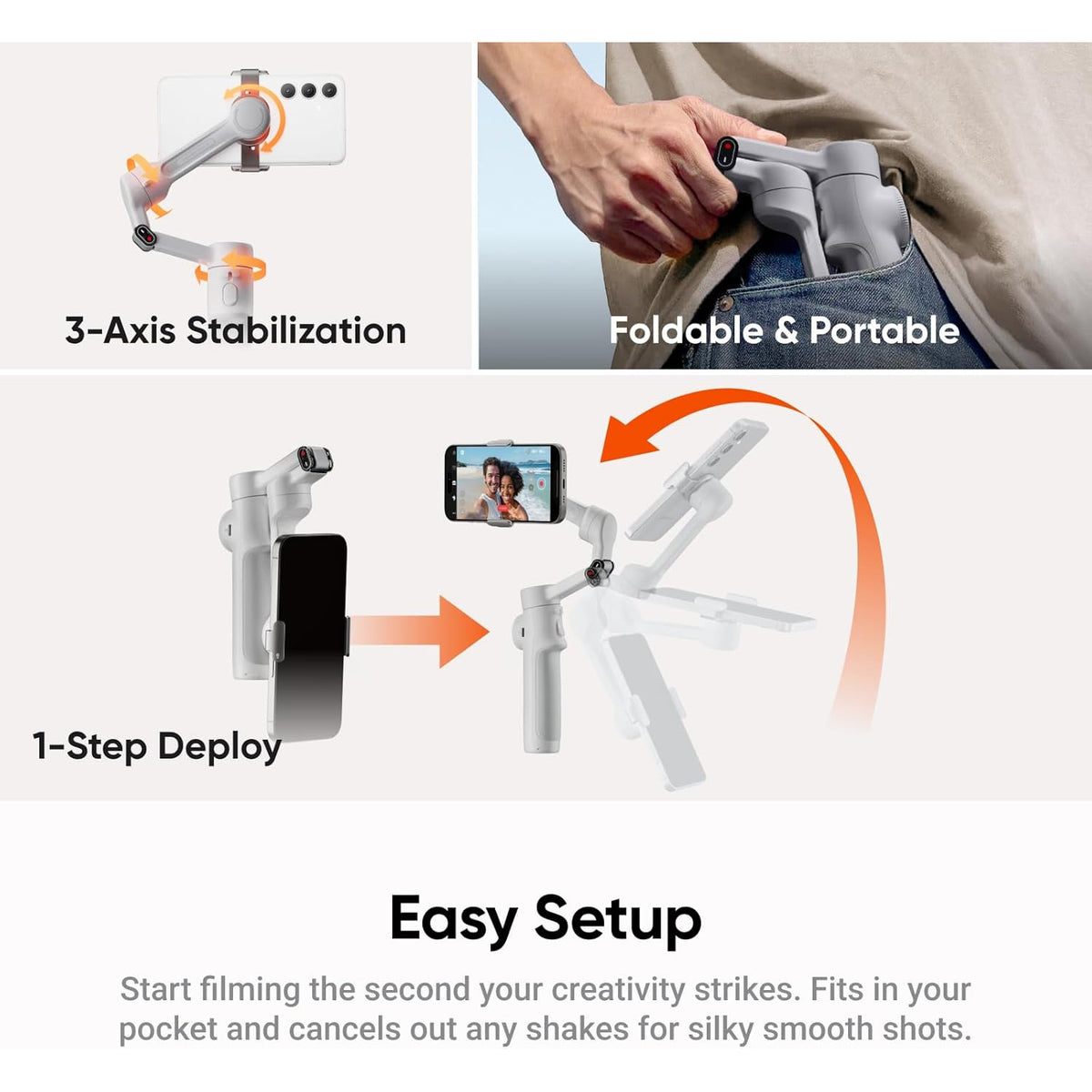 Stabilizator de imagine Insta360 Flow 2 Plus AI Tracker, sistem stabilizare telefon cu urmarie AI, trepied si selfie stick incorporat, pentru iPhone/Android