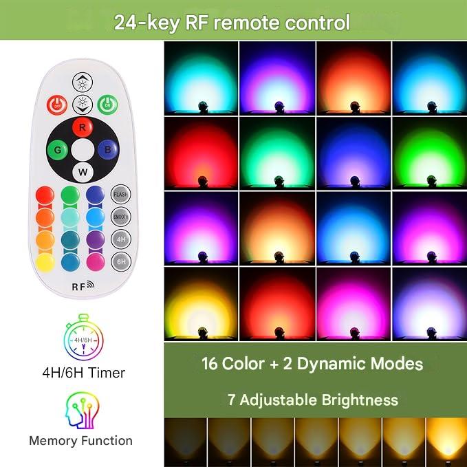 Set 6 lampi pentru gradina, RGB LED, 13 culori, 12 V, 3 W, 1800 lm, impermeabil IP65, lampa de gradina colorata cu telecomanda si temporizator cu tarus si cablu de 21 m