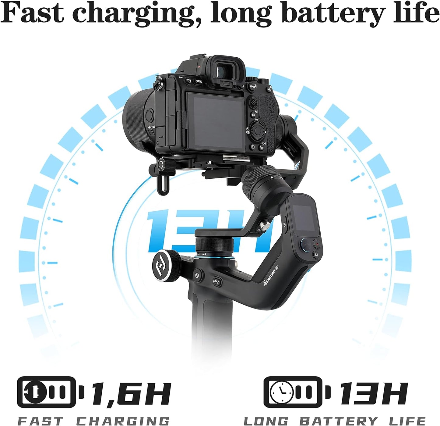 Sistem stabilizare imagine 4 in 1, stabilizator Gimbal cu 3 axe, display 1.3 inch, Fast Charge, rotita multifunctionala, incarcare pana la 1.2 kg, pentru camera de actiune, GoPro, smartphone, camera video, Scorp Mini