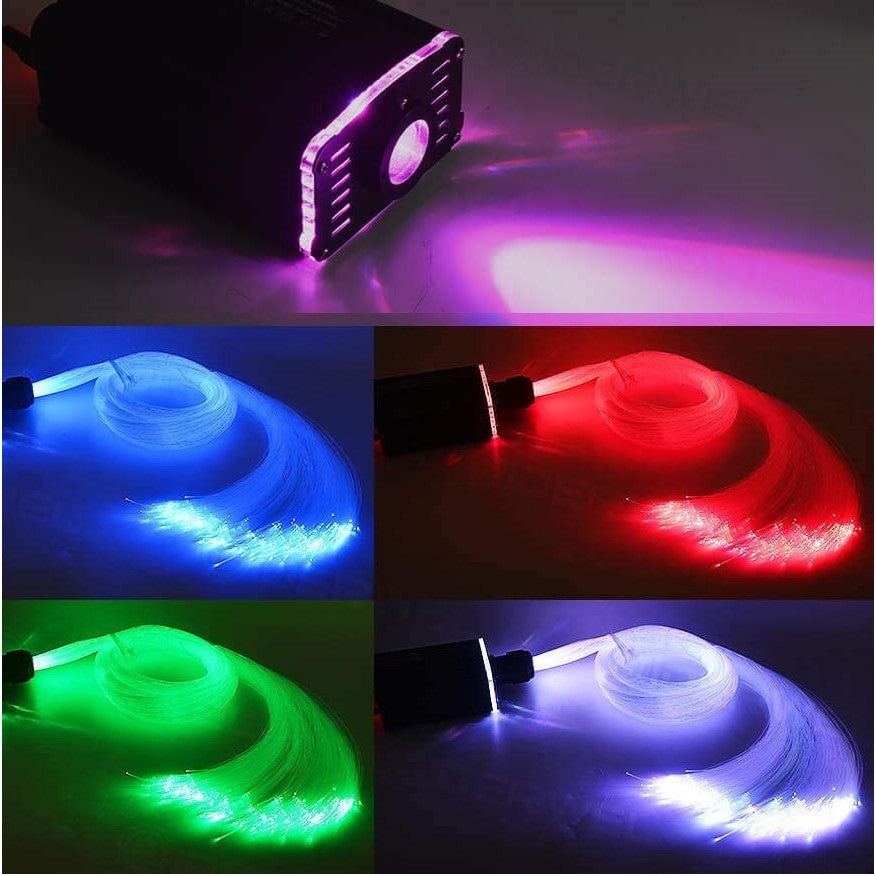 Kit fibra optica plafon instelat ,200 bucati, 2m, 0.75mm, cer instelat, masina de iluminat RGBW cu control prin aplicatie, Bluetooth