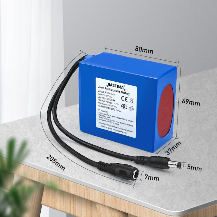 Set Acumulator 12V, 5200 mAh 4A si incarcator 12V 1A 12 W, baterie cu afisaj incarcare si mufa alimentare, pentru camere wireless, camere video, playere portabile, drone