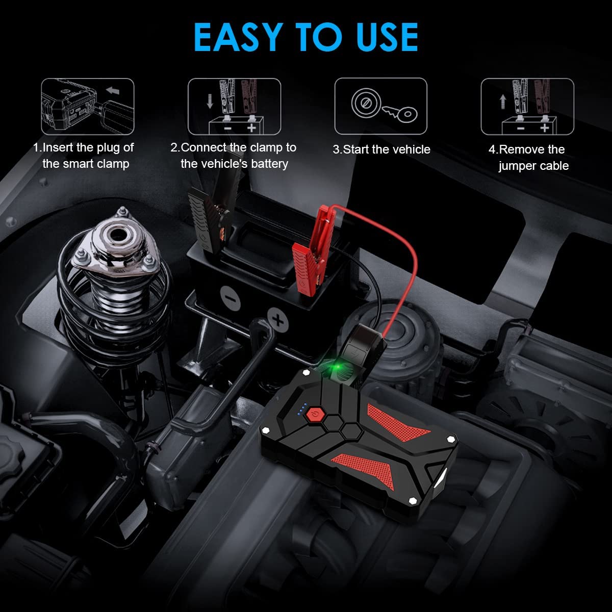 Starter auto, robot de pornire multifunctional 2000A, cu finctie de powerbank 21800 mAh 12V, cu lanterna LED si port USB, BiUBLE