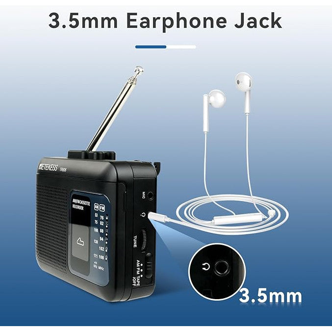 Casetofon portabil, walkman, radio FM/AM, mufa pentru casti de 3, 5 mm, derulare rapida inainte si inapoi, negru