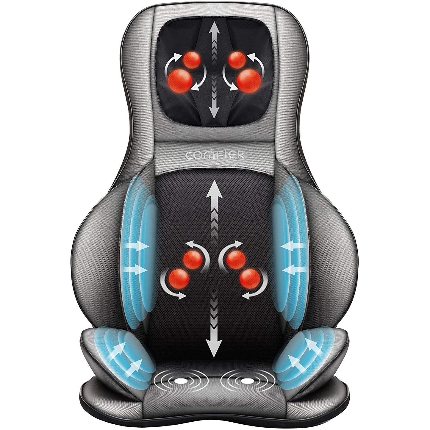 Husa de scaun pentru masaj Shiatsu 2D 3D, cu incalzire, vibratii, compresie aer, cu role, masare gat, umeri, spate si coapse, CF-2309A