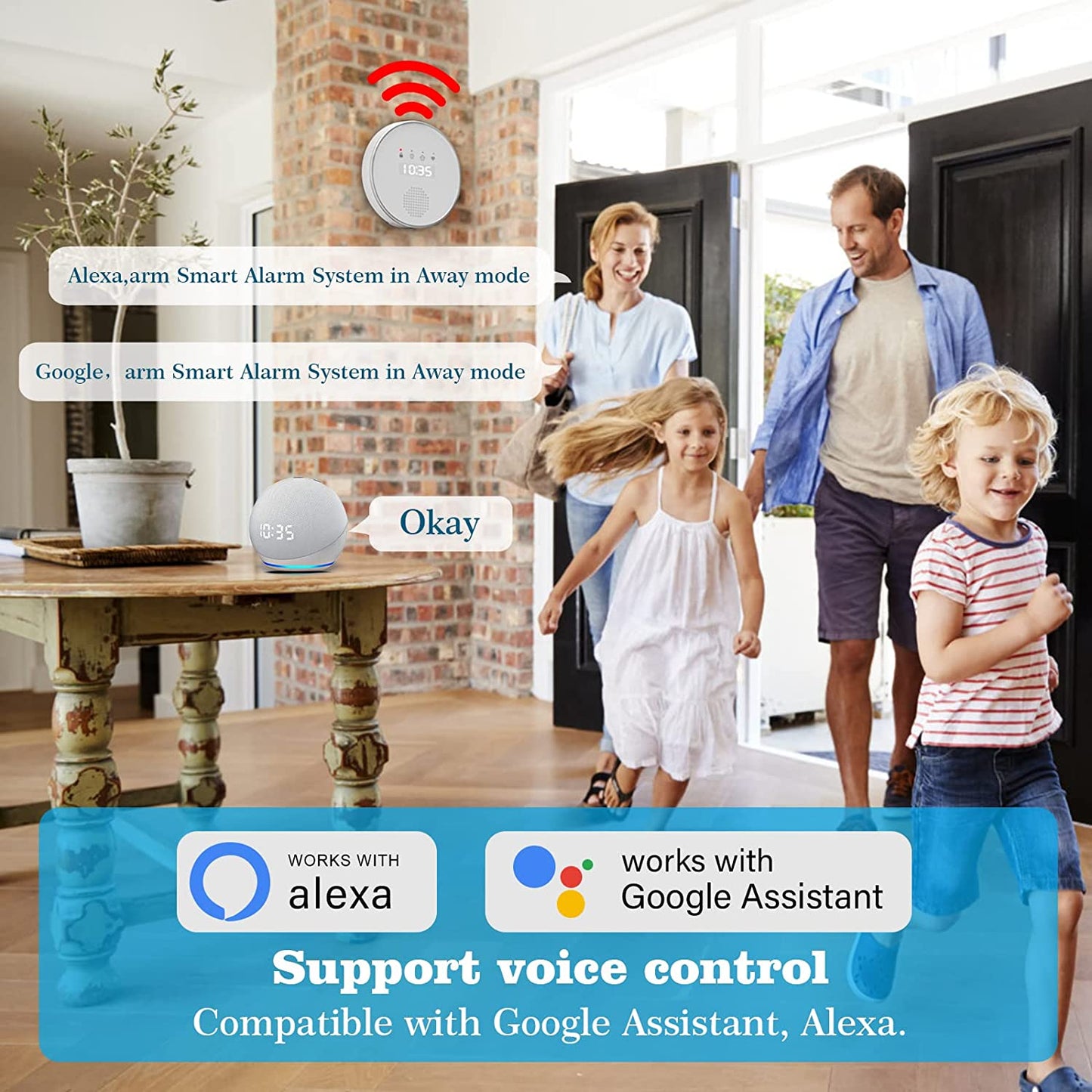 Sistem de alarma WiFi smart, pentru usi si ferestre, cu 10 senzori, magnetici, senzor de miscare, 2 telecomenzi, sirena 120 dB si unitate centrala cu afisaj si iluminata