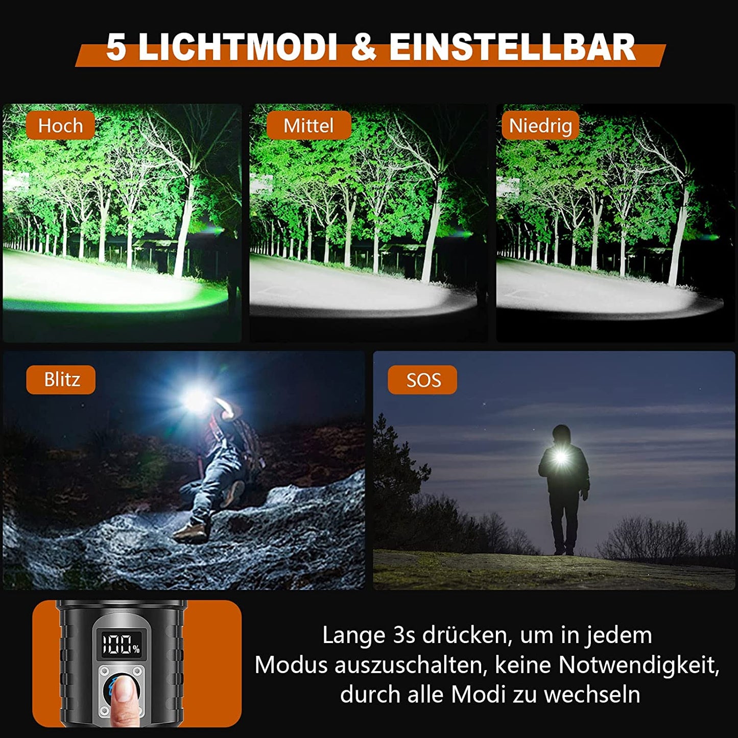 Set lanterna tactica LED, 20.000 lumeni, baterie 5000 mAh, cu functie powerbank si lanterna de urgenta cu panou solar si manivela, pentru urgente, camping, calatorie