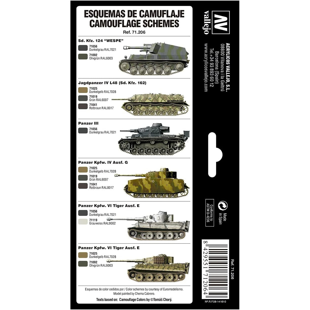 Set de 8 vopsele acrilice 17 ml pentru modelism, German Camouflage 1940-1945, Vallejo VJ71206, pentru airbrush