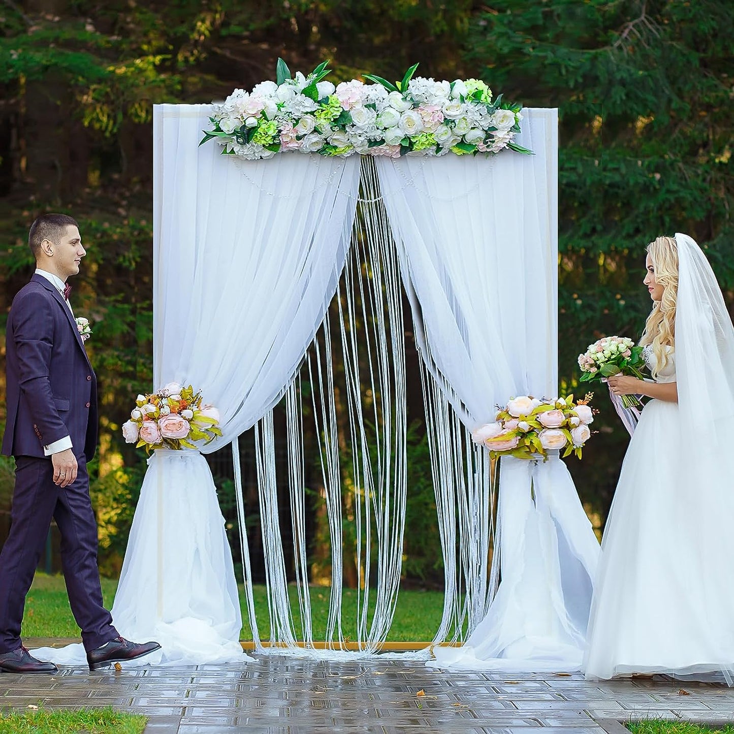 Arcada patrata pentru baloane, de 2 m x 2 m, suport metalic, 2 recipiente pentru apa, din metal, pentru nunta, zi de nastere, fundal foto, accesorii pentru petreceri, decoratiuni