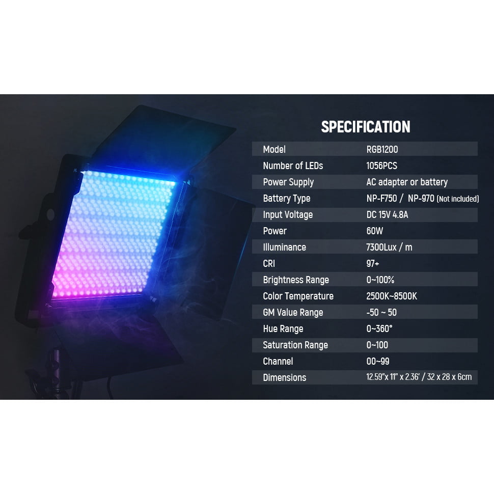 Lumina continua LED RGB cu control aplicatie si 2.4G, 22.000 Lux@0,5m, CRI 97+ / TLCI 98+ / 2500K-8500K, 18 moduri de scena, ajustare culoare 360°, din aliaj de aluminu, Neewer