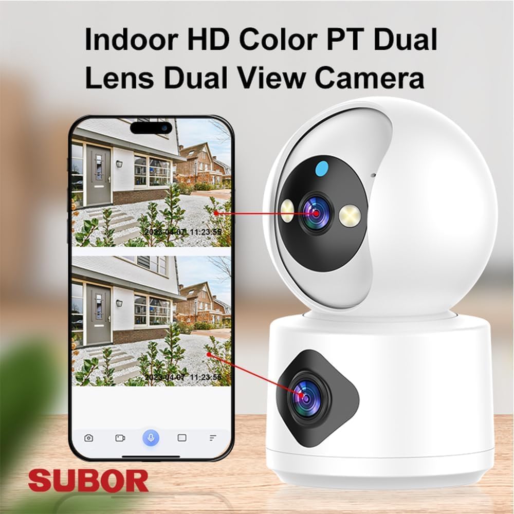 Camera de supraveghere WiFi cu lentila dubla, 2K HD, nightvision color, rotire 350º, detectare miscare, comunicare bidirectionala, accepta card pana la 256 GB
