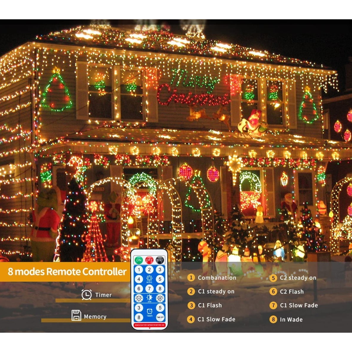 Ghirlanda luminoasa LED de 30 m cu panou solar, cu telecomanda, 8 moduri iluminare, impermeabila IP 65, lumina alba sau colorata, pentru decorare casa, gradina