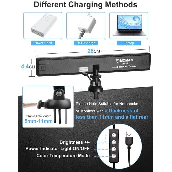 Lampa LED cu trepied, luminozitate reglabila, lampa de masa cu USB, cu protectie pentru ochi, material ABS, 11 niveluri de luminozitate, 2500 K pana la 9000 K, pentru videoconferinte
