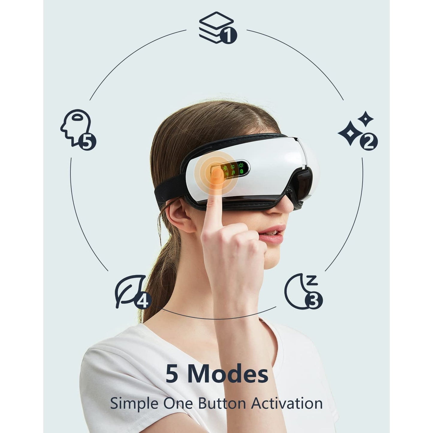 Aparat de masaj ocular cu Bluetooth, 5 moduri de masaj, ochelari pliabili pentru masare ochi, cu functie caldura, presiune si vibratie, Salipt