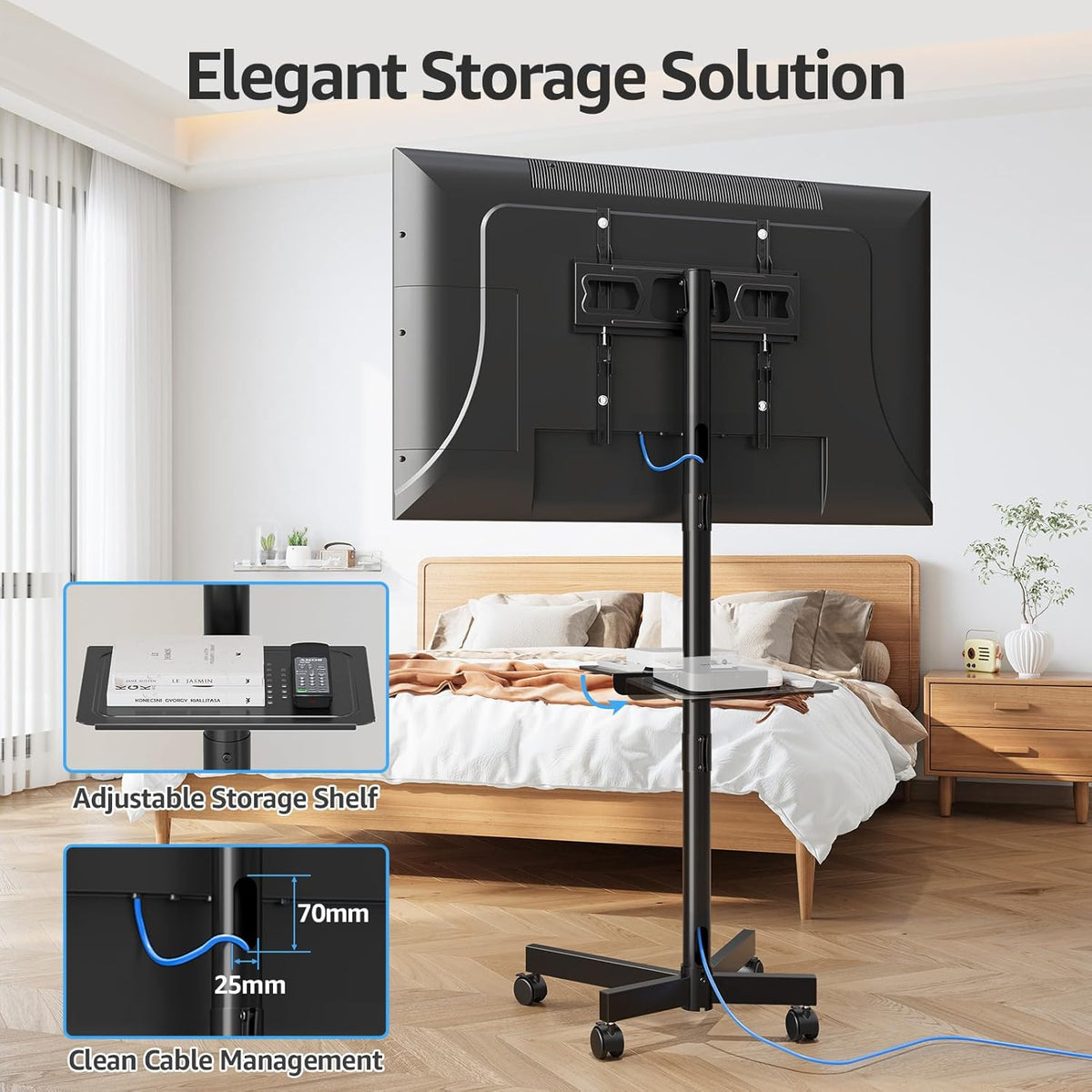 Suport TV stand cu roti, pentru televizoare de 23-60 inch, suporta pana la 35 kg, reglabil pe inaltime, VESA maxim 400x400 mm, negru