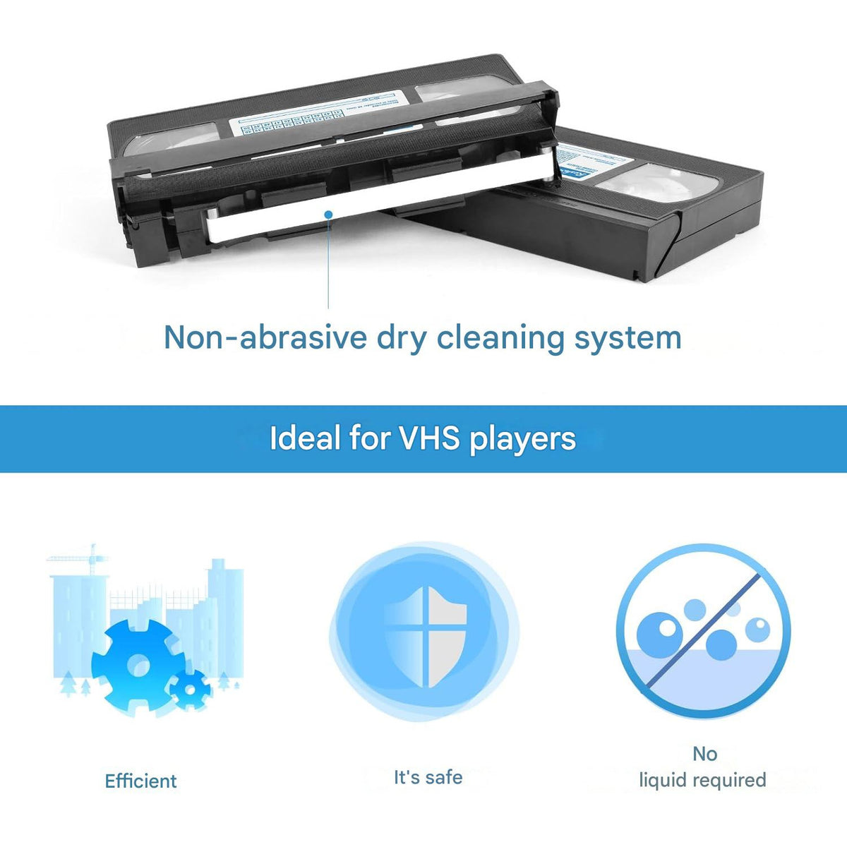Caseta de curatare VCR / VHS, dispozitiv stergere cap player video VHS / VCR, tehnologie uscata, fara lichid