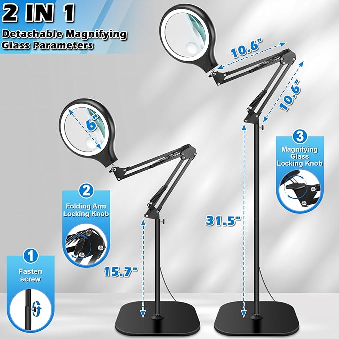 Lupa 10x 30x cu lumina LED, lampa de podea cu suport reglabil, 3 temperaturi culoare, luminozitate reglabila, multifunctionala