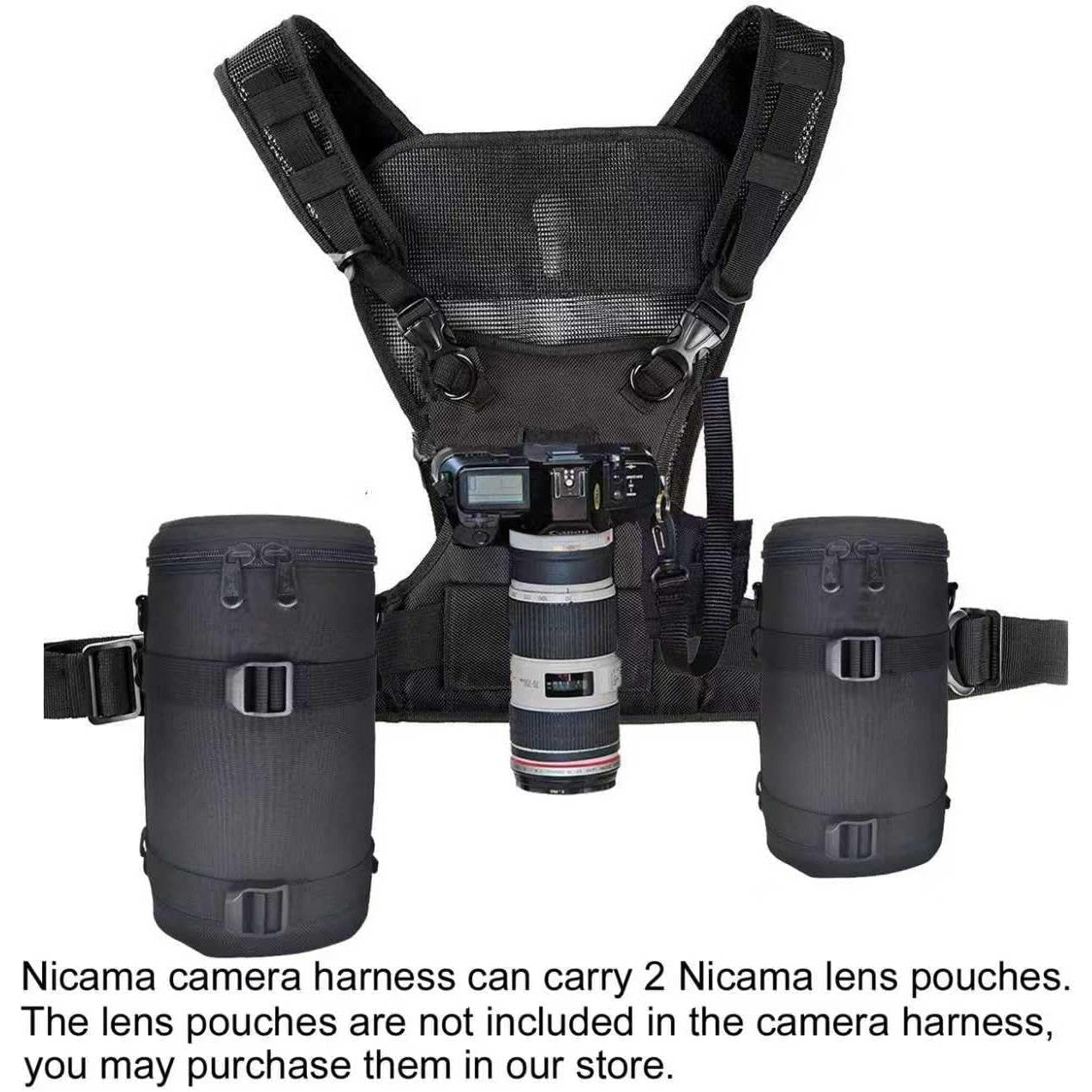 Curea de transport cu suport dublu pentru camere DSLR, compatibila cu Canon 6D, 5D Mark II/III, Nikon D800, D810, Sony A7S, A7R, A7S II, Sigma, Olympus, butuci de montare, toc lateral pentru acces rapid si curele de siguranta reglabile