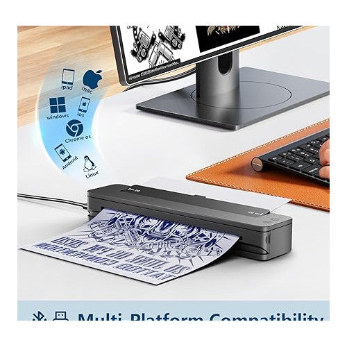 Imprimanta profesionala de tatuaje Bluetooth, portabila, masina transfer de tatuaje, baterie de 2500 mAh cu 10 lavete de curatare, cablu USB-C, adaptor, 10 hartii de transfer, 5 folii curata pentru artisti tatuatori si incepatori