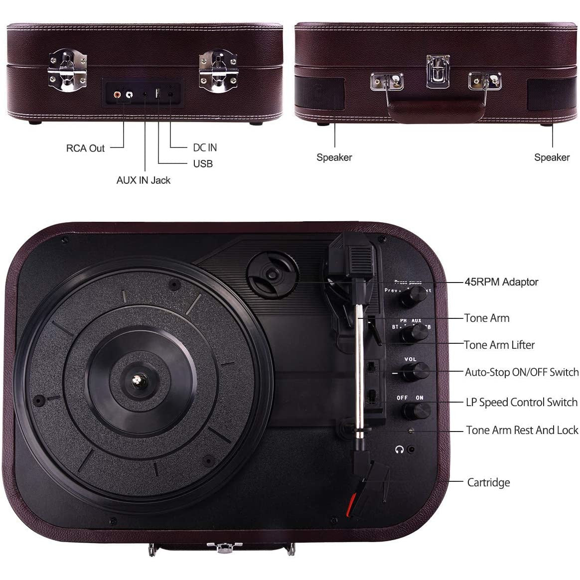 Pick-up Voksun, bluetooth 5.0, AUX, Card SD, USB, boxe incorporate, design tip servieta