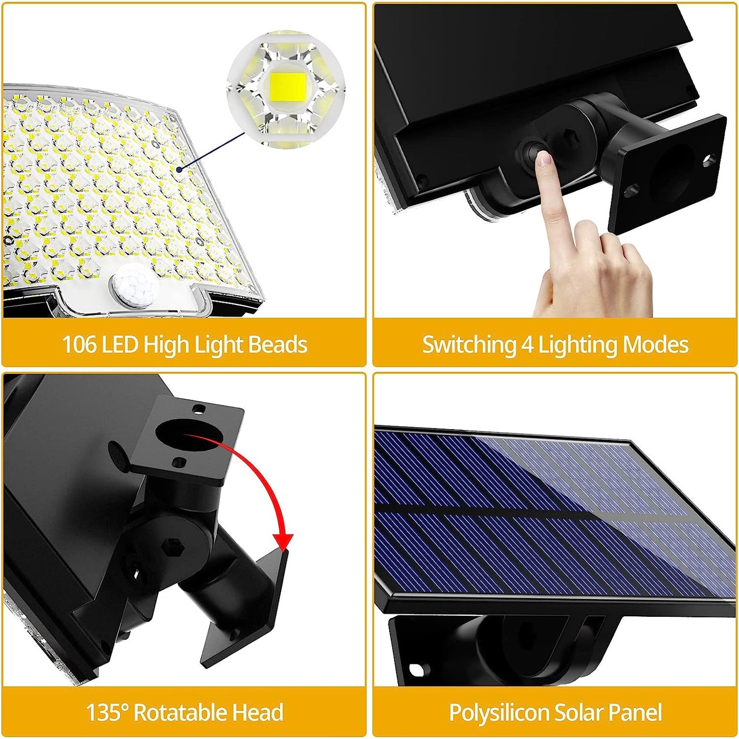 Set de 2 lampa solara LED cu panou solar, 6500K, 650 LM, unghi iluminare de 180°, 188 LED-uri, senzor de miscare, impermeabila IP65, cu telecomanda, cablu de 5 m, acumulator 2000 mAh, Clasa de energie A