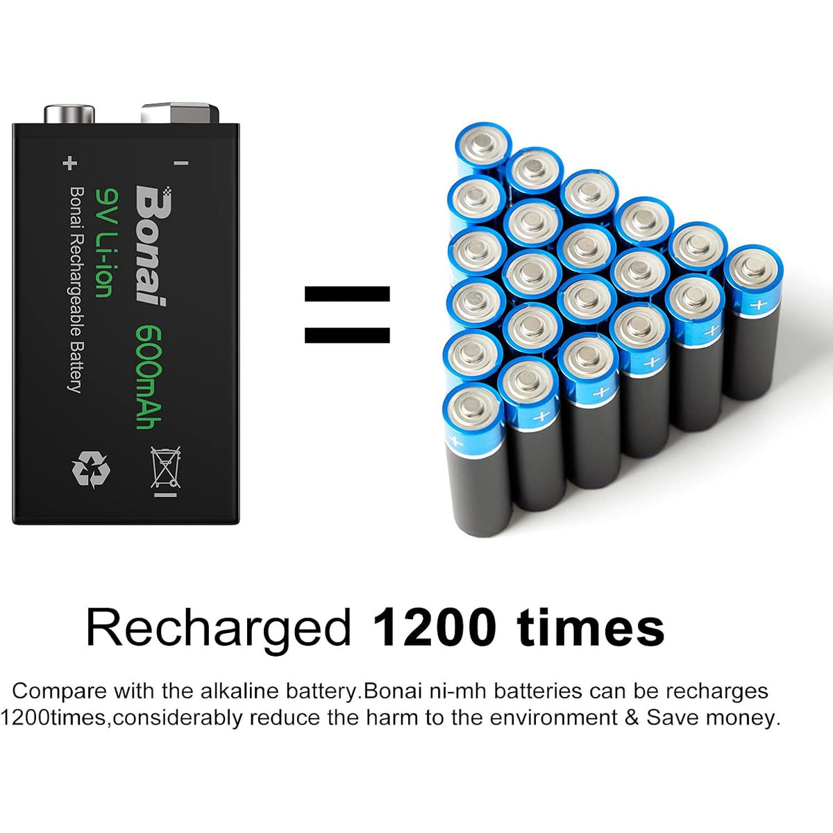 Set 4 baterii 9 V reincarcabile litiu-ion, 600mAh, 6F22, dimensiune standard, acumulatori pentru detectoare de fum, microfoane si multe altele