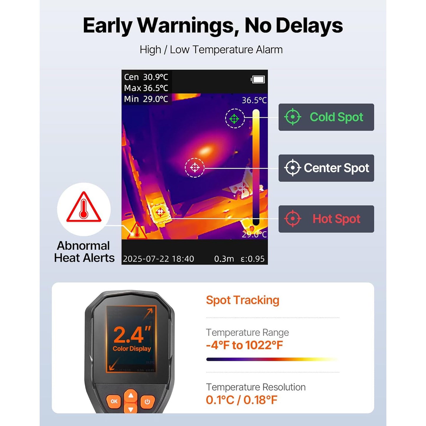 Camera termoviziune VEVOR, TISR 240x180, IR 96x96, camera 2MP, 25Hz, -20°C pana la 550°C, lanterna LED, IP54, 8GB, USB, pentru HVAC, electricieni si inspectii industriale