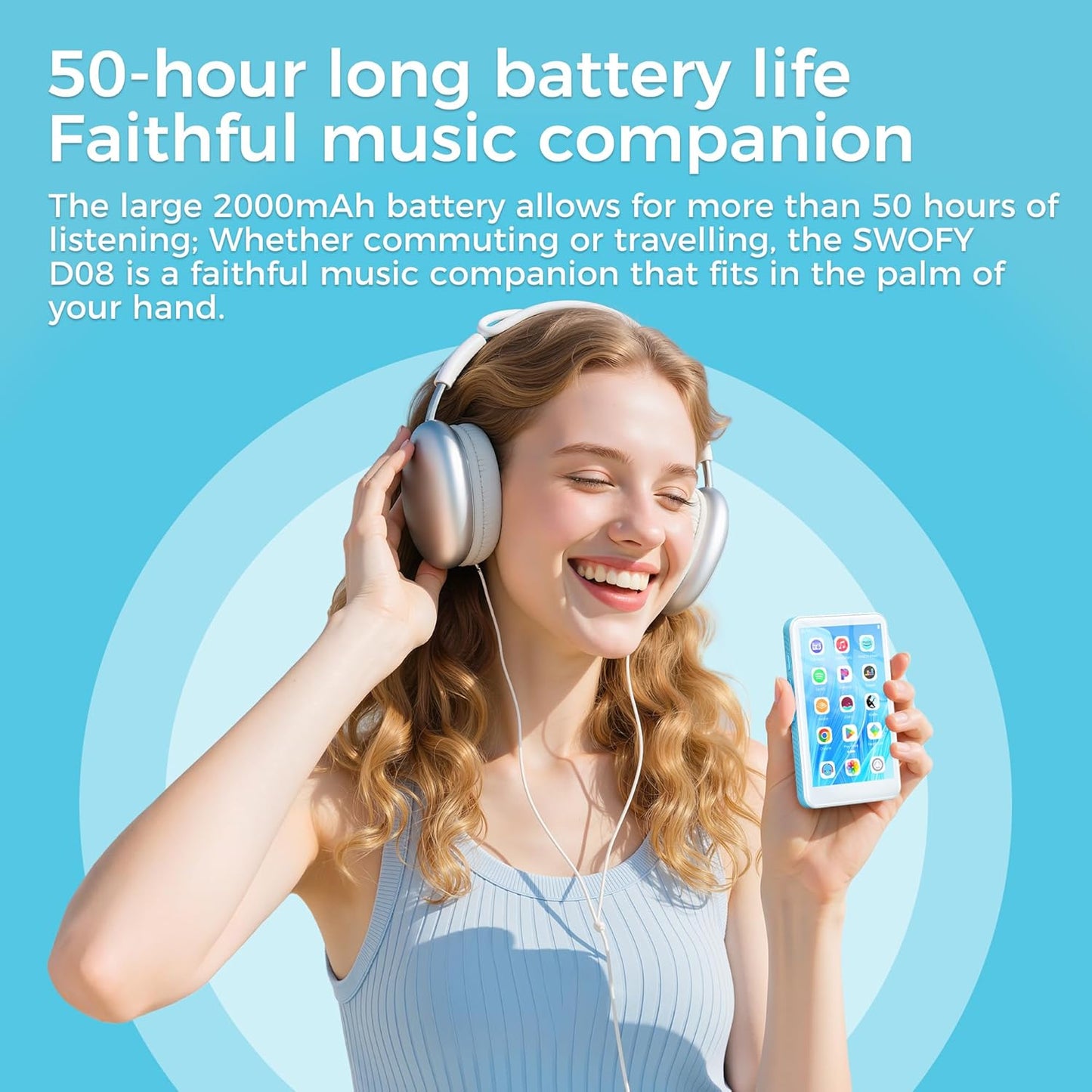 MP3 Player 160 GB cu Bluetooth 5.0, ecran 4 inch, full touchscreen – MP3/MP4 Player, Wi‑Fi Dual‑Band, Micro SD, Android 13, Suport Spotify, Audible, Play Store, Radio FM, extindere stocare pana la 1 TB