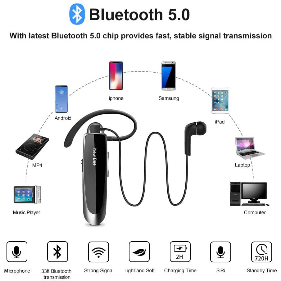Casca New Bee Bluetooth V5.0 , Handsfree , wireless , Reincarcabile , Stereo , Negru