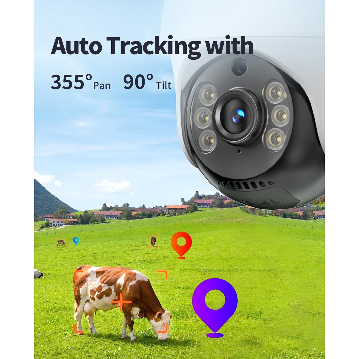 Camera de supraveghere cu SIM 4G LTE, 4 MP, Ultra HD, 360° PTZ, nightvision color, detectare miscare, impermeabila IP65, comunicare bidirectionala, aplicatie dedicata, alba