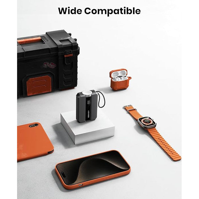 Baterie externa 2 in 1, 10000 mAh, afisaj LED, pentru Apple Watch, incarcator portabil USB C 20 W PD, cu incarcare rapida pentru iPhone, Power Bank compatibil cu Apple Watch Series 9/8/7/6/SE/5/4/3/2