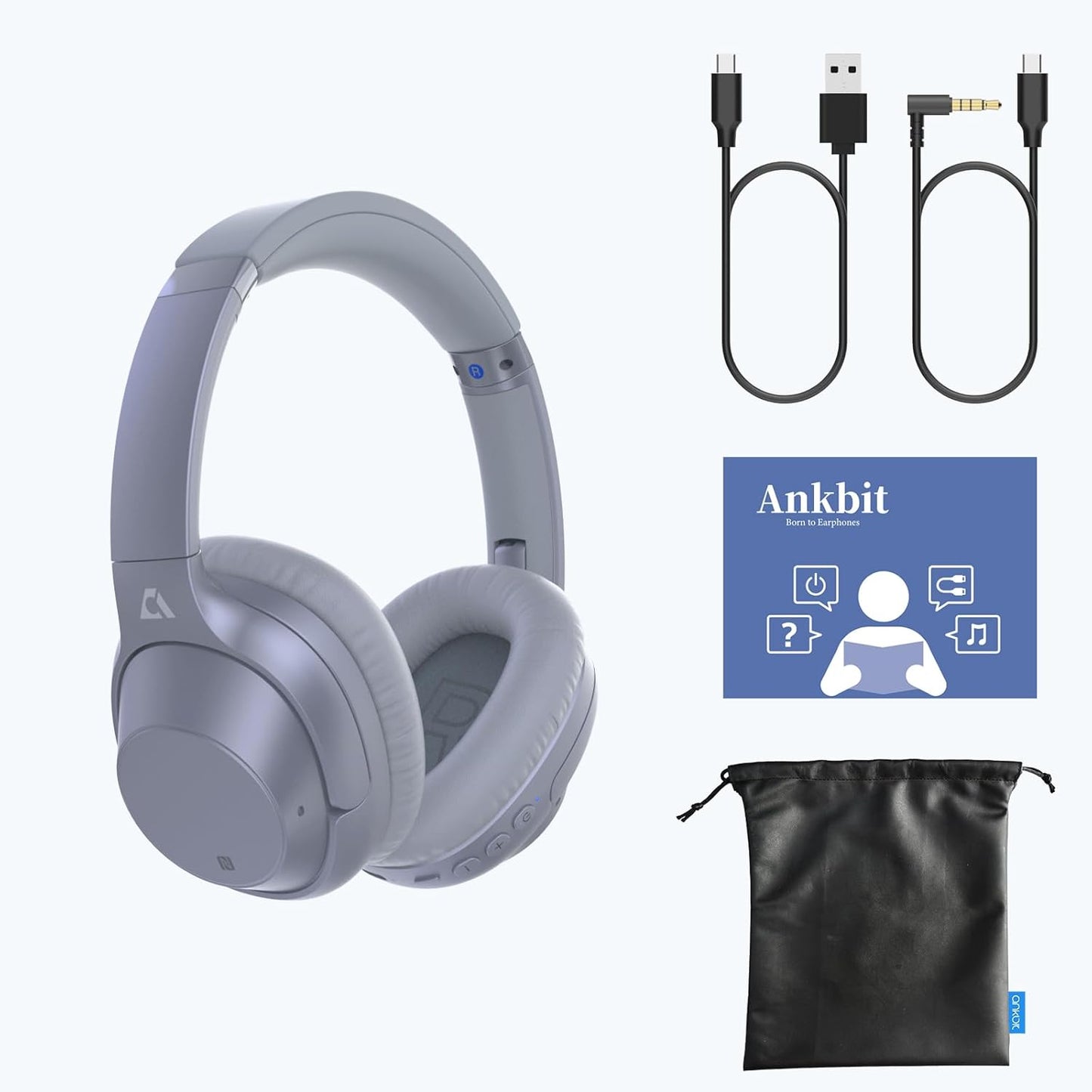 Casti wireless Over the Ear Bluetooth, Noise Cancelling ANC, sunet Hi-Fi, microfon, timp redare pana la 75 ore, Bass Music, argintiu