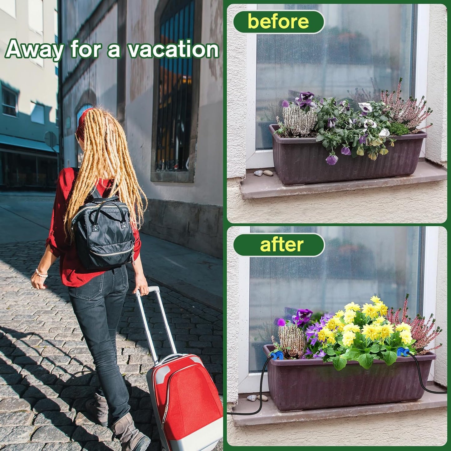 Sistem de irigare prin picurare cu panou solar, de 15 m, cu 15 aspersoare, 6 moduri de udare, alarma lipsa apa, impermeabil IP67, utilizare in interior/exterior, pentru balcon, gradina, sera