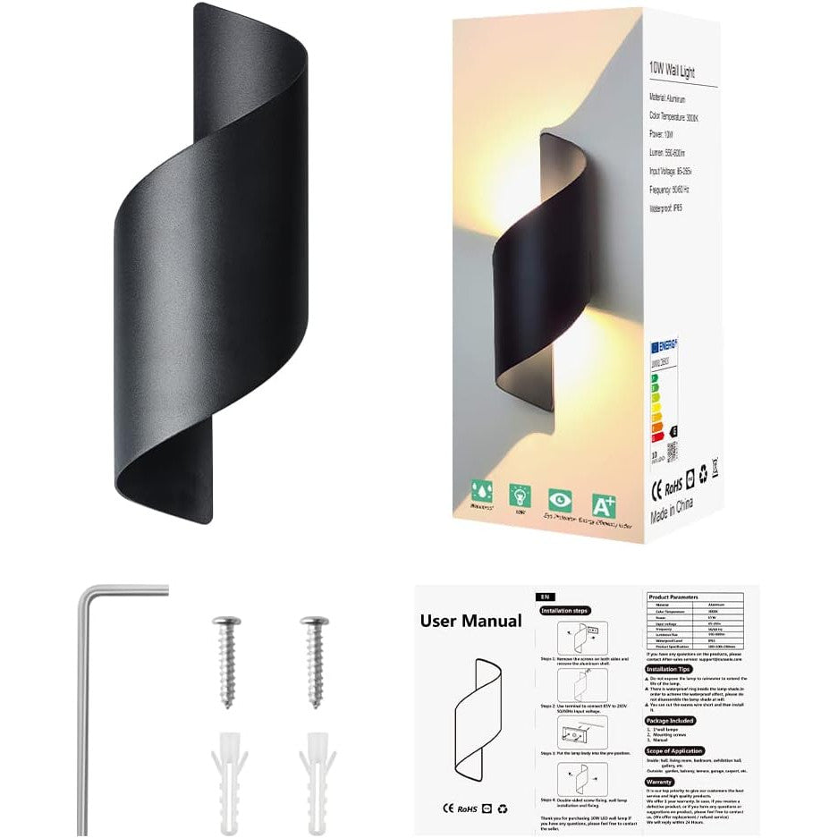 Aplica LED, lampa de perete de exterior/interior, din metal, alb cald 3000 K, impermeabila IP65, pentru gradina, living, baie, dormitor, negru