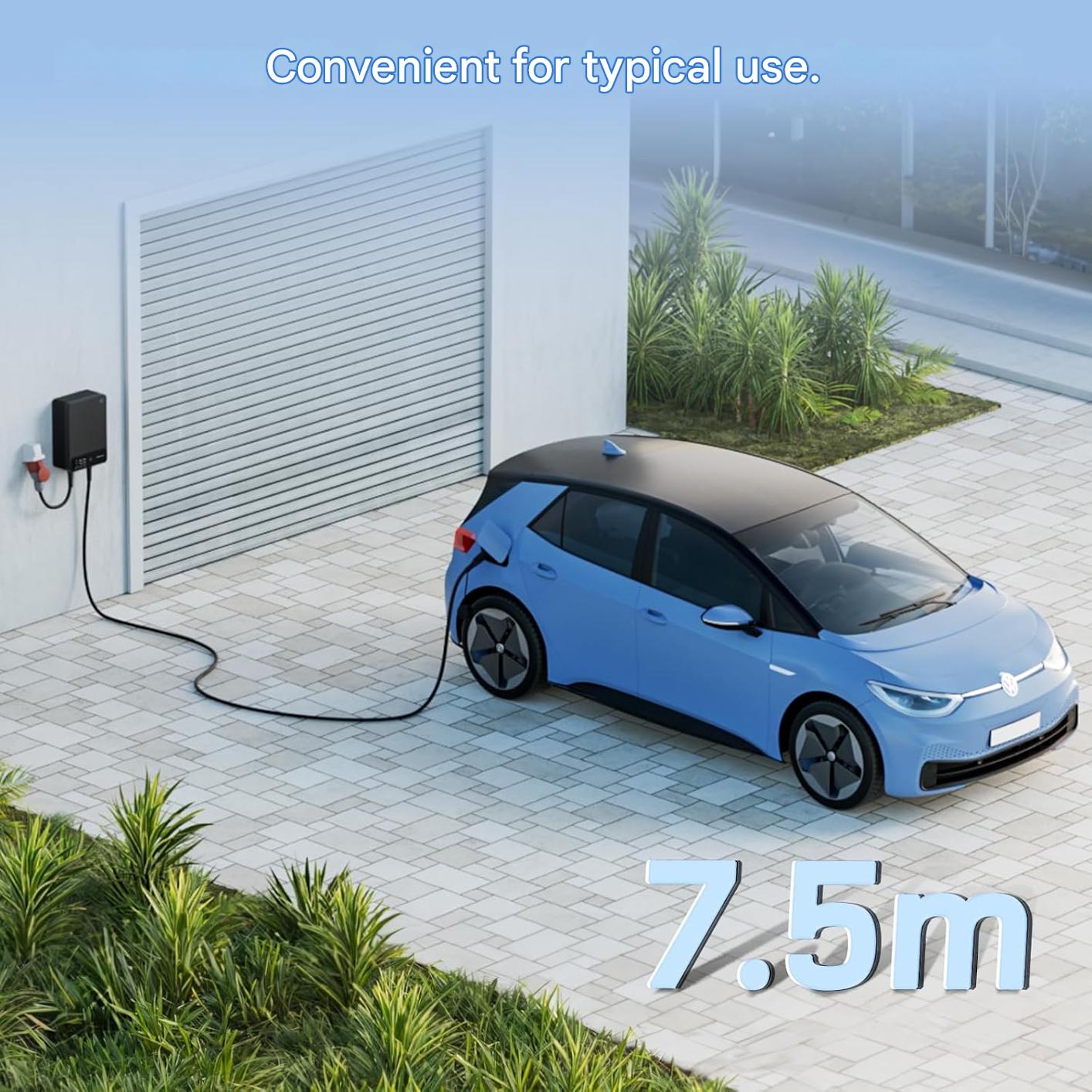 Cablu de incarcare pentru vehicule electrice Tip 2 IEC 62196-2, 11 kW, 16A, trifazat, 7.5 m, capat deschis pentru statie/Wallbox, IP55, Certificat CE & DEKRA, compatibil EV/PHEV