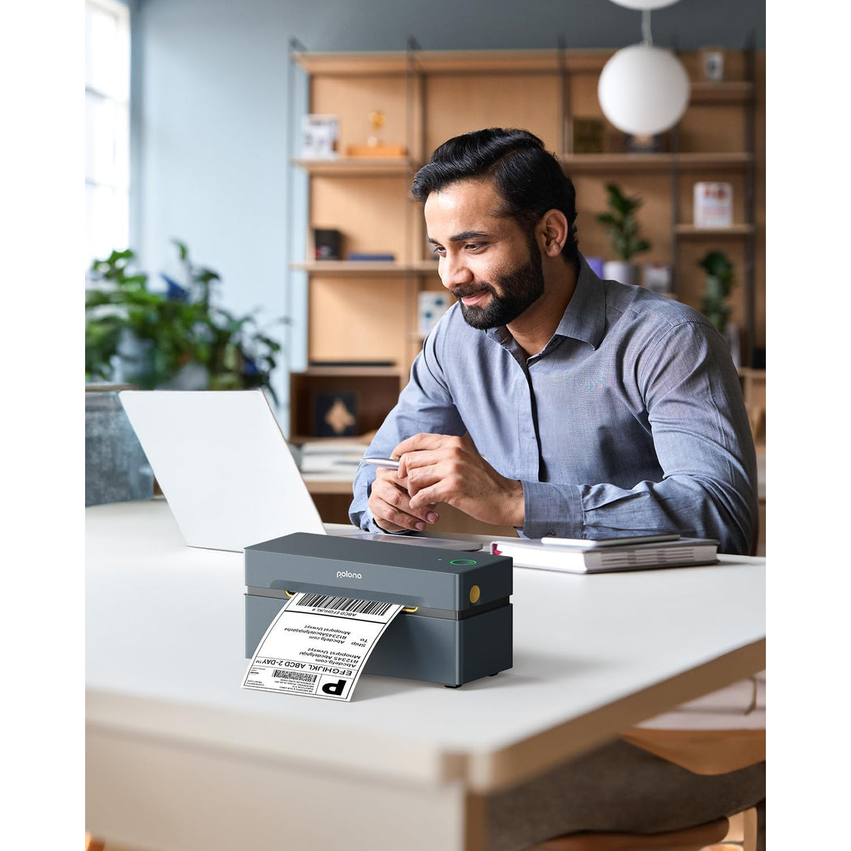 Imprimanta termica Bluetooth, pentru etichete rola si pliabile 4 x 6 inch, 150 mm/s, 230 DPI, compatibila iOS, Android, Windows, Mac, Amazon, Shopify, Etsy, USPS, gri