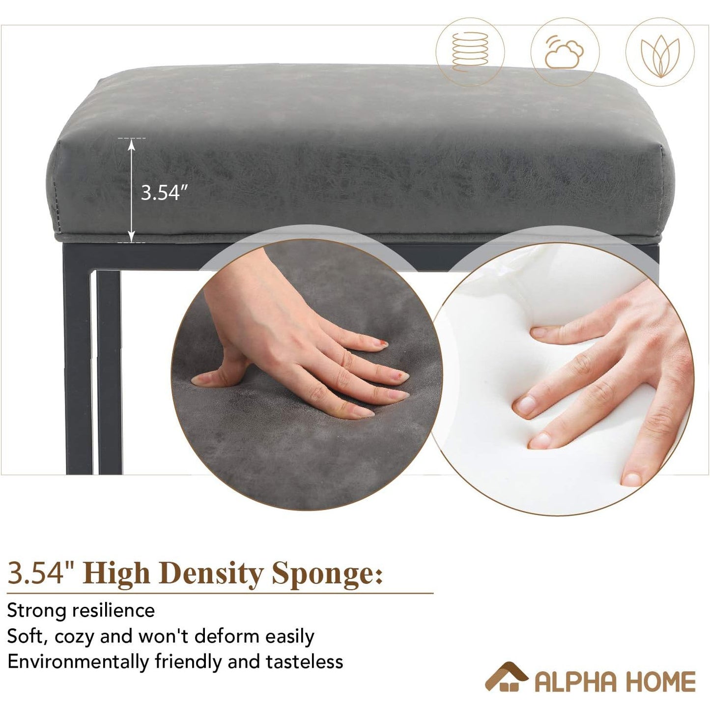 Set 2 scaune de bar gri, fara spatar, sezut 76 cm, piele ecologica, perna groasa, cadru metalic cromat robust, suport pentru picioare-Ideal pentru bucatarie, bar sau insula de bucatarie
