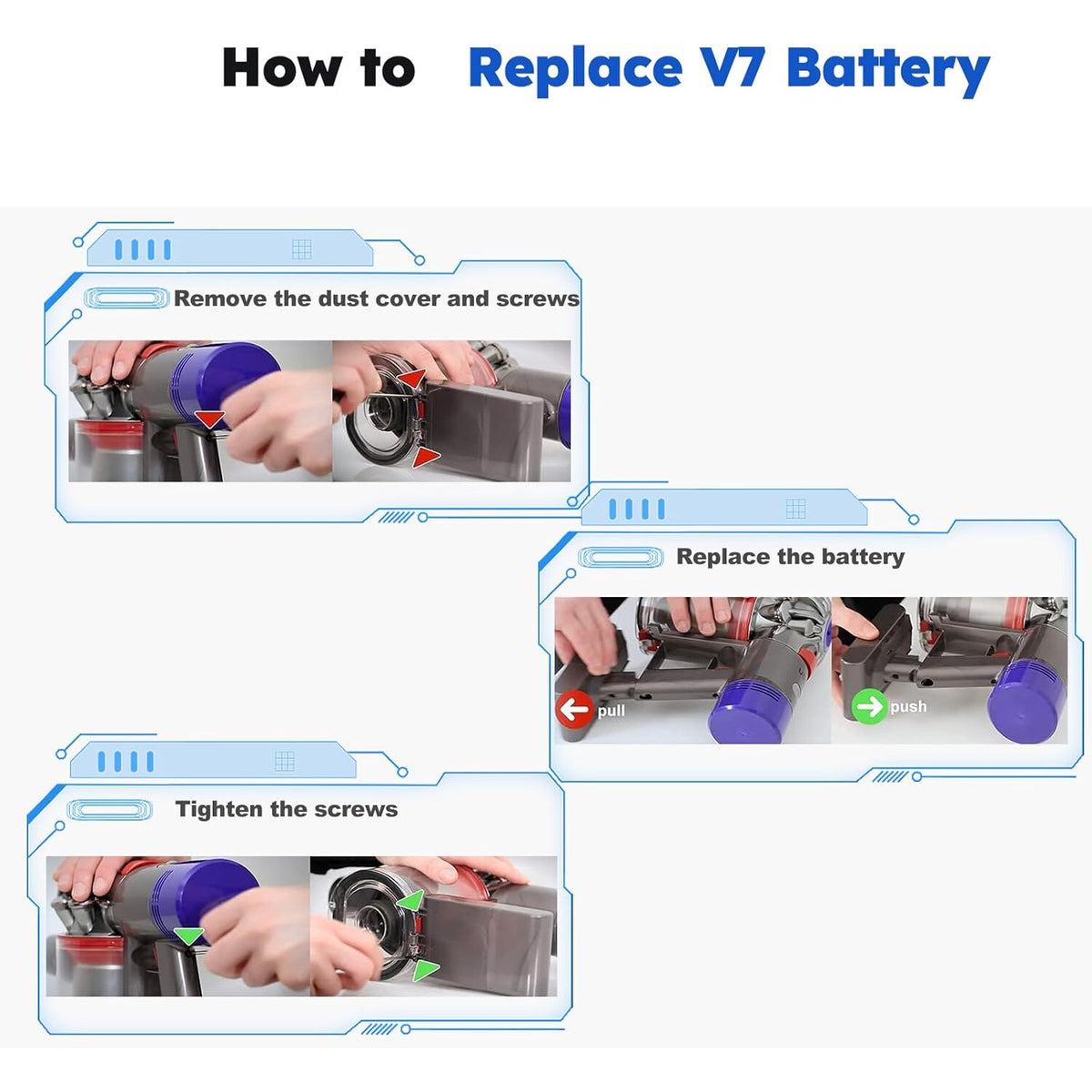 Acumulator 6000mAh pentru Dyson V7, baterie compatibila cu Dyson V7 Animal, V7 Motorhead, V7 Allergy, V7 Fluffy, V7 Matress, V7 Trigger, V7 Cord-free, cu filtru si accesorii