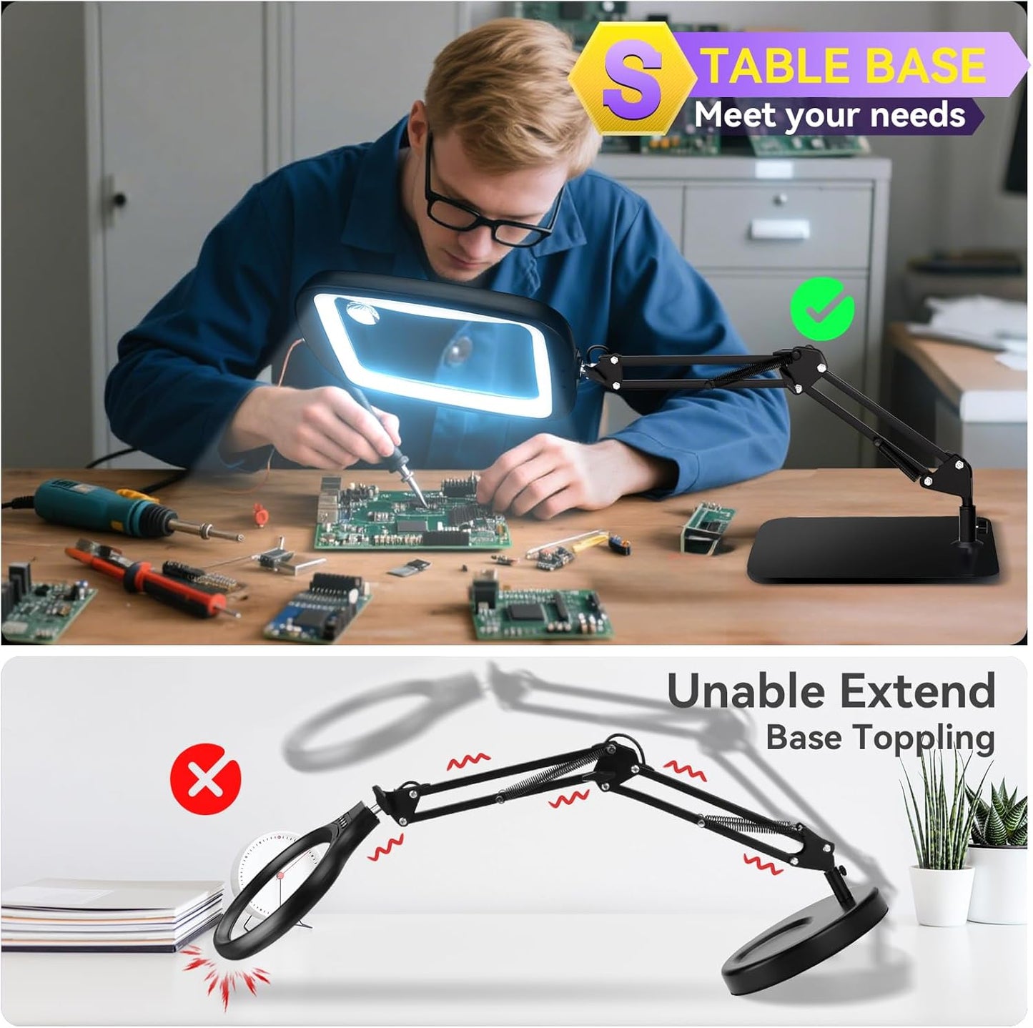 Lupa 30x cu lumina LED si suport, lampa de marire cu 60 LED-uri, 5 moduri de culoare, 4 niveluri de luminozitate, hands-free, pentru citit si lucru de precizie