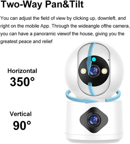 Camera de supraveghere WiFi cu lentila dubla, 2K HD, nightvision color, rotire 350º, detectare miscare, comunicare bidirectionala, accepta card pana la 256 GB
