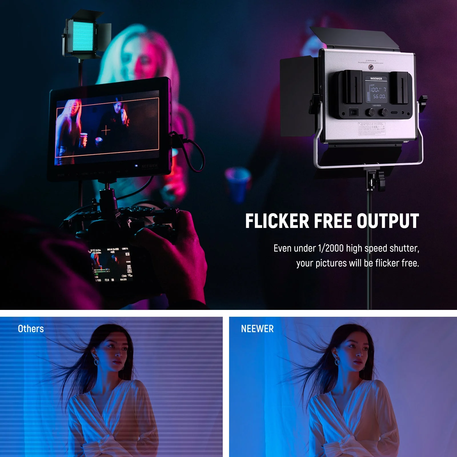 Kit lumina continua, 2 lampi foto-video 660 Pro II, LED RGB, CRI97+, control prin aplicatie, 50W, dimabile 1-100%, temperatura culoare reglabila 3200-5600 K, alimentare duala, 9 efecte de scena