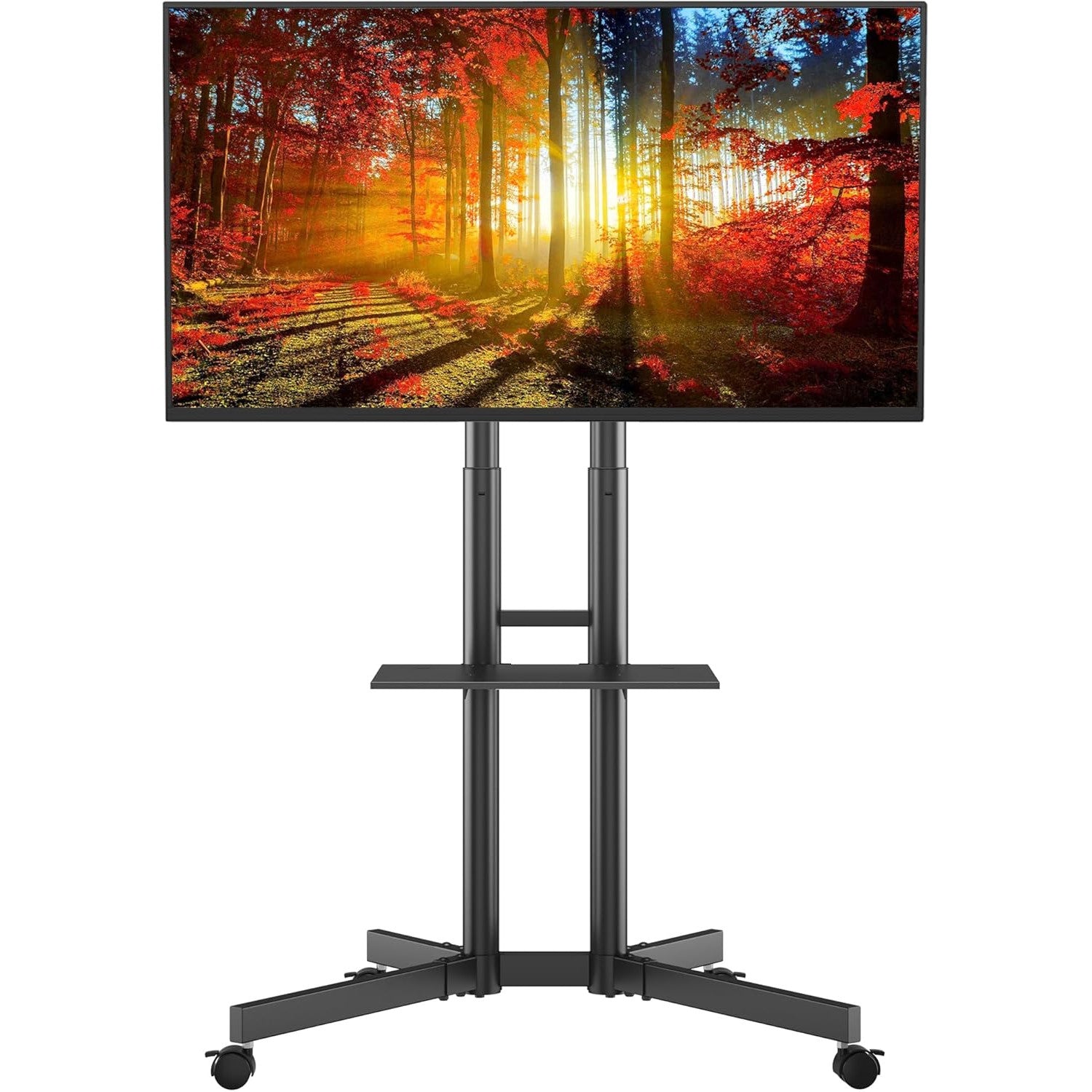 Suport TV stand cu roti, pentru televizoare de 32-85 inch plat si curbat de pana la 60 kg, reglabil in inaltime, VESA maxim 600 x 400 mm, negru