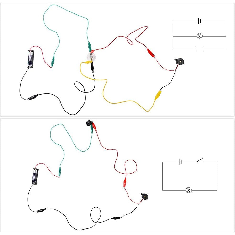 Set de 2 motoare STEM 1.5V - 3V, cu elice, becuri, sonerie, roti dintate, intrerupatoare, carcase cu suport baterie, cleme tip crocodil, tub termocontractil, pentru jucarii, experimente, pentru copii 14+