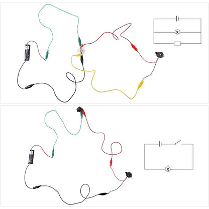 Set de 2 motoare STEM 1.5V - 3V, cu elice, becuri, sonerie, roti dintate, intrerupatoare, carcase cu suport baterie, cleme tip crocodil, tub termocontractil, pentru jucarii, experimente, pentru copii 14+