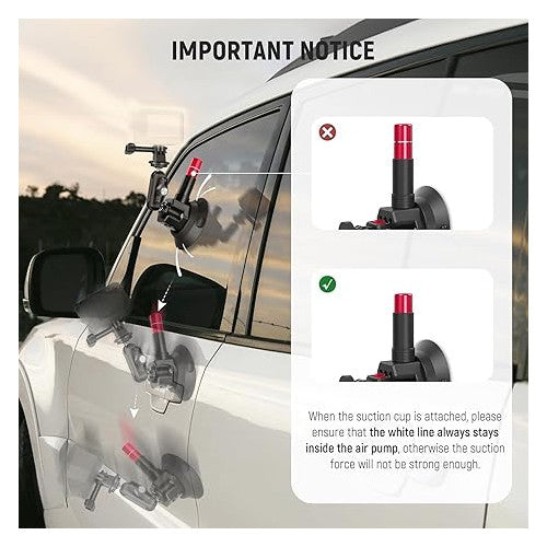 Suport auto 2 in 1 pentru camera si telefon, rotativ 360°, cu trei ventuze, tija telescopica extensibila, folosit pentru exterior in timpul deplasarii, suport pentru camera cu eliberare rapida, compatibil cu GoPro, Insta360, DJI OSMO Action