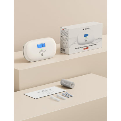Detector inteligent de monoxid de carbon X-Sense XC0C-iR, Wi-Fi 2.4GHz, senzor electrochimic, afisaj LCD, alerte in timp real pe telefon, baterie inlocuibila, montaj perete sau portabil