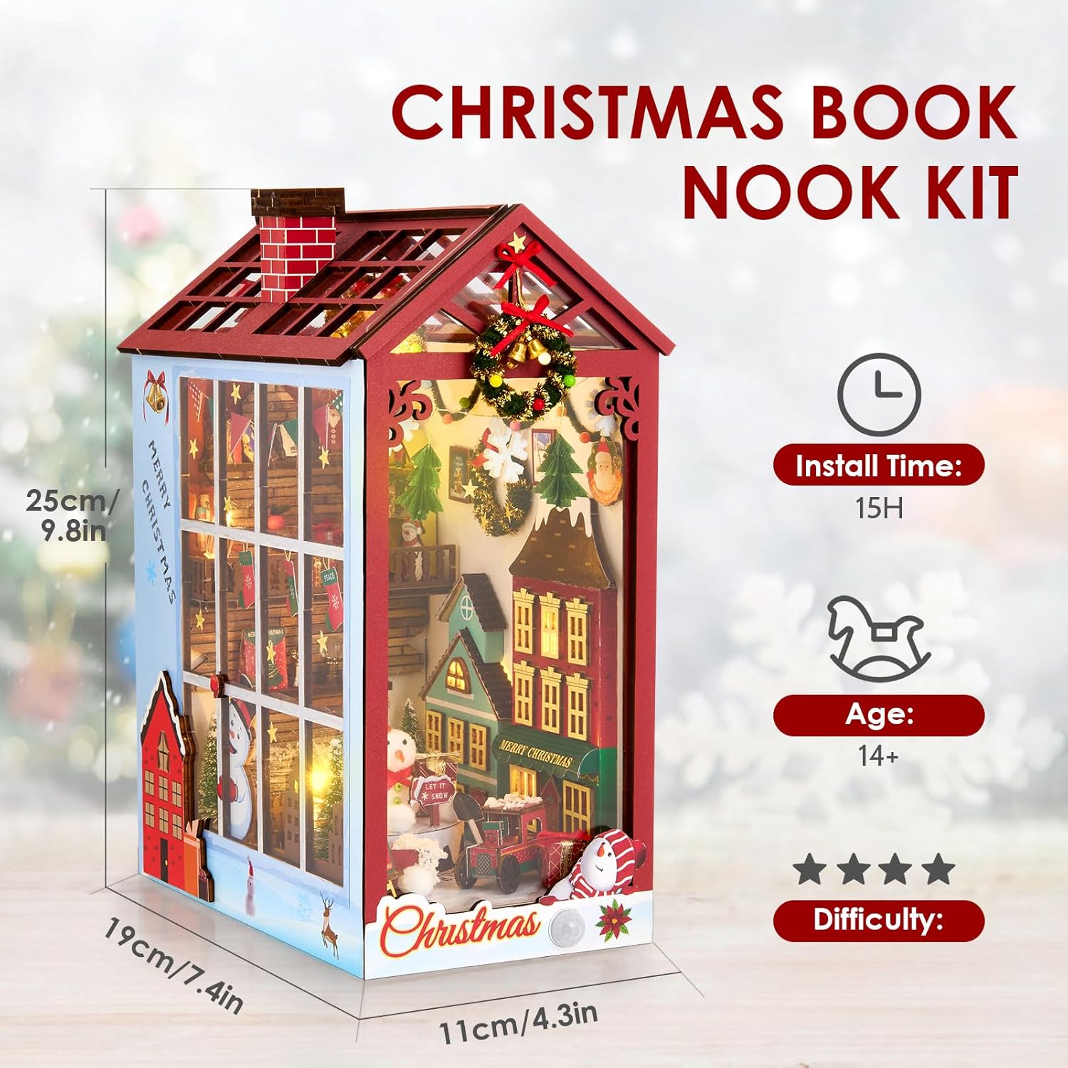 Puzzle 3D, Book Nook DIY cu lumina LED, senzor de miscare si muzica, cotor de carte, accesotiu decorativ multifunctional