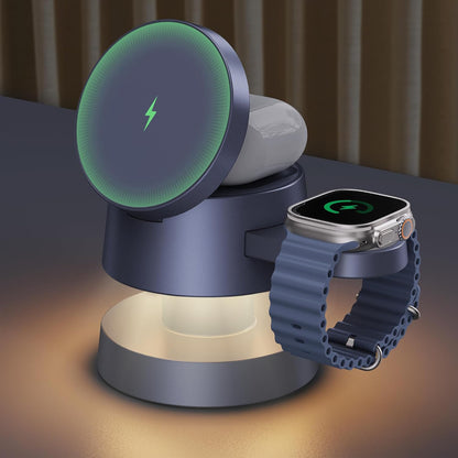 Incarcator wireless 4 in 1, statie de incarcare Magsafe 22.5 W cu lampa de veghe, incarcare rapida, unghi reglabil, pentru Apple iPhone, Iwatch, AirPods