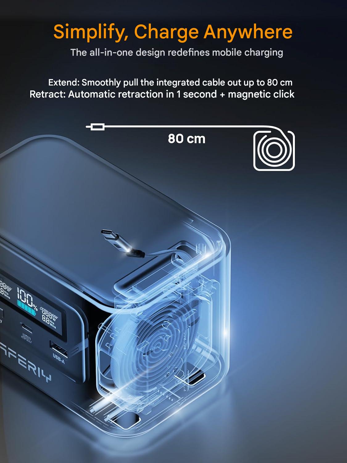 Statie de alimentare portabila 100W, 99.2Wh 31000mAh, incarcare rapida USB-C PD3.0 si solara, 6 în 1– ideal pentru camping, calatorii si urgente