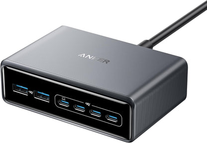 Statie de incarcare 200 W GaN, incarcator retea cu incarcare rapida PD, 4 porturi USB-C si 2 porturi USB-A, protectie la temperatura ridicata, supracurent, scurtcircuit, gri